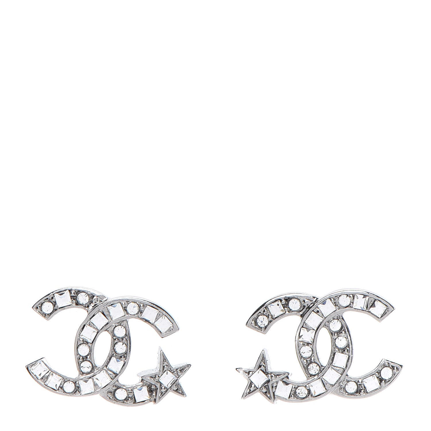 Chanel Crystal CC Starfall Earrings Silver 1 of 5