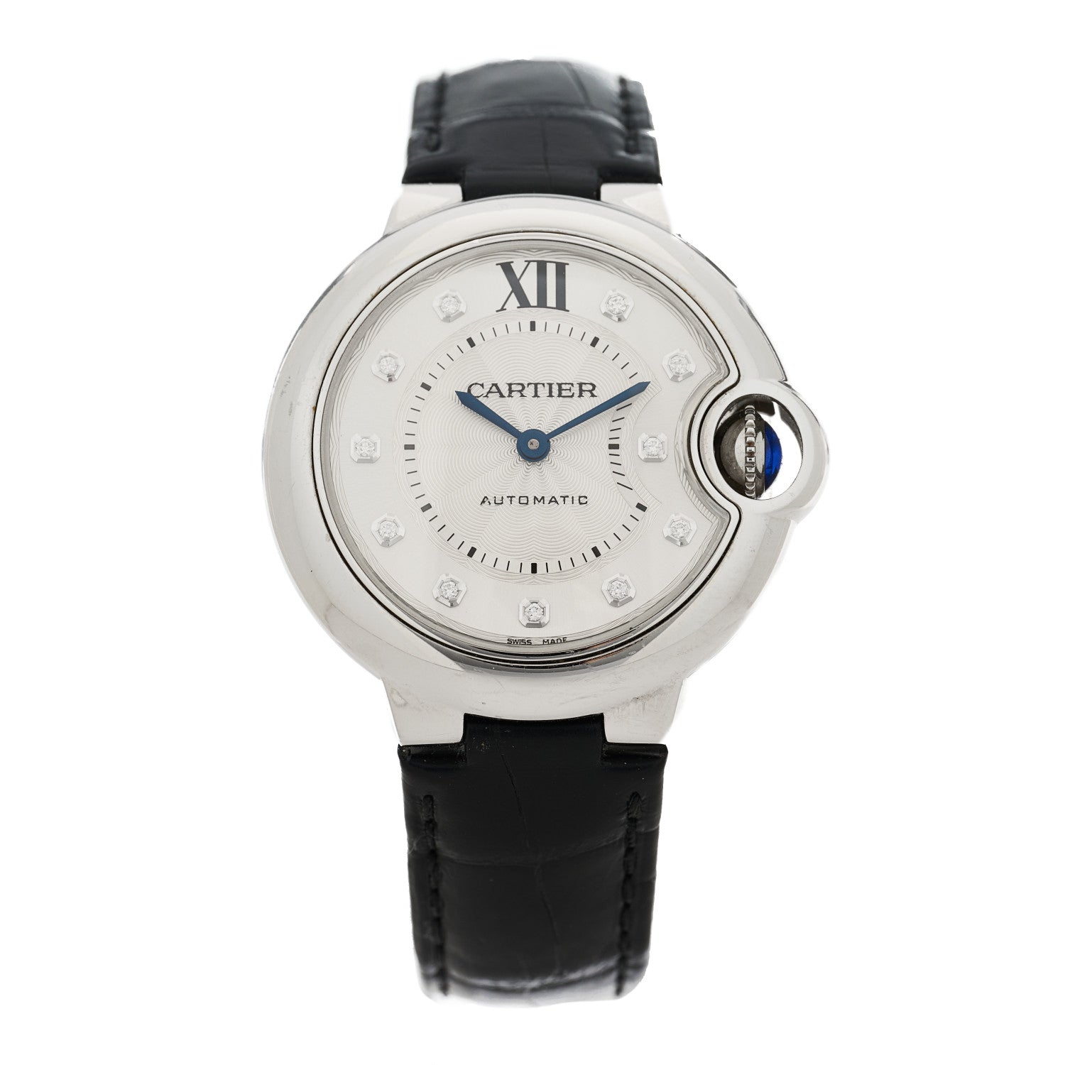 Cartier Stainless Steel Alligator Diamond 33mm Ballon Bleu De Cartier Automatic Watch 1 of 5
