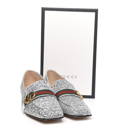 Gucci Glitter Web Peyton Loafers 40.5 Silver 9 of 9