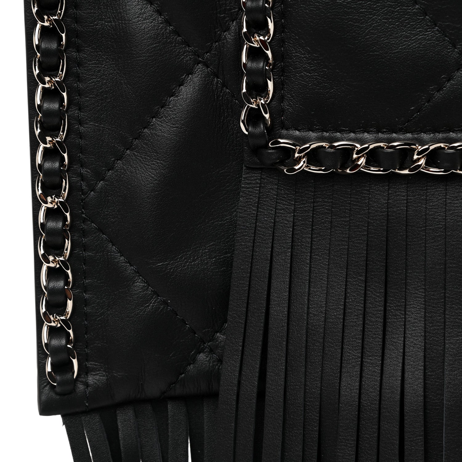 Chanel Calfskin Quilted Fringe Shopping Bag Black 11 of 13