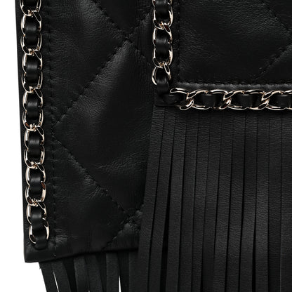 Chanel Calfskin Quilted Fringe Shopping Bag Black 11 of 13