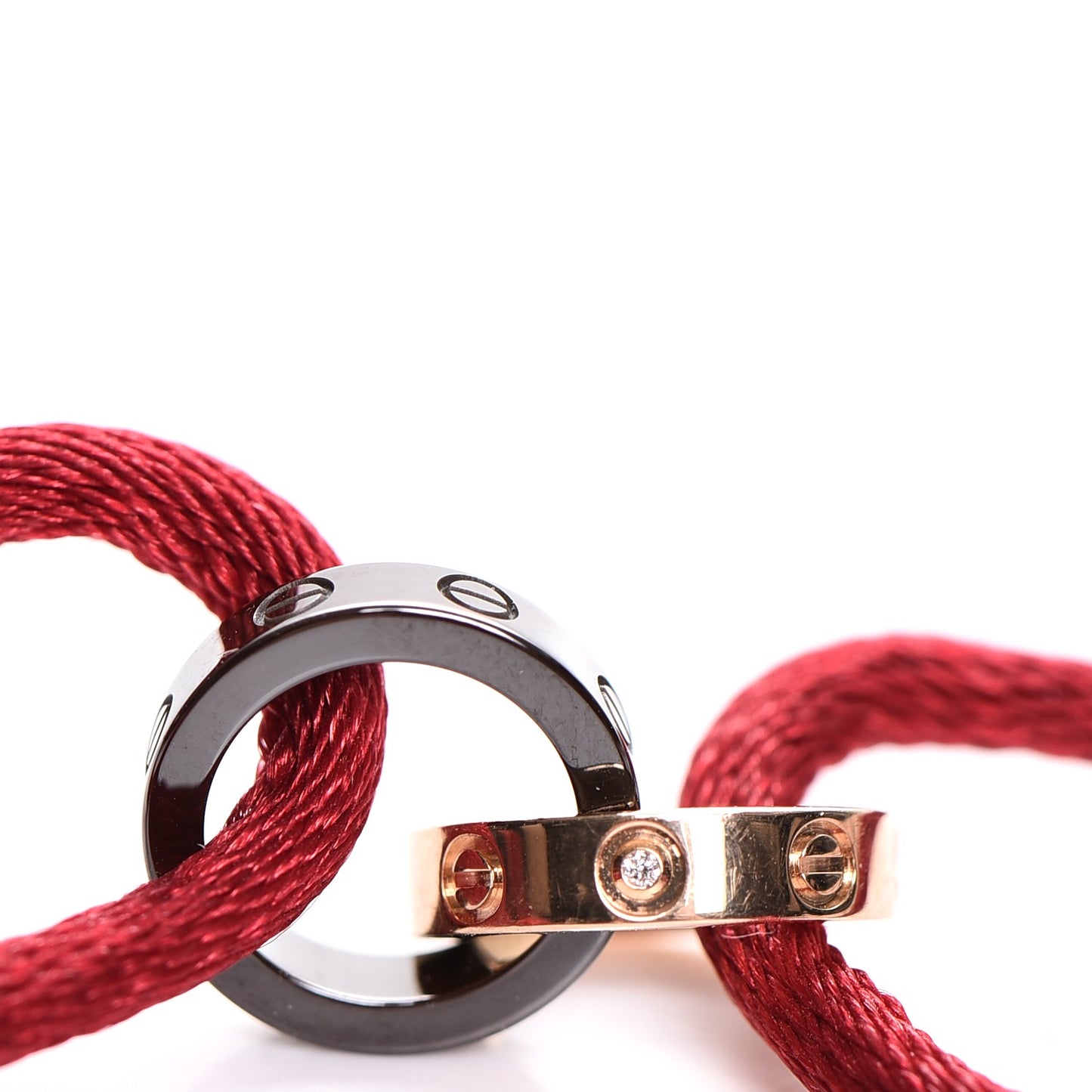 18K Pink Gold Ceramic 4 Diamond LOVE Cord Bracelet Red