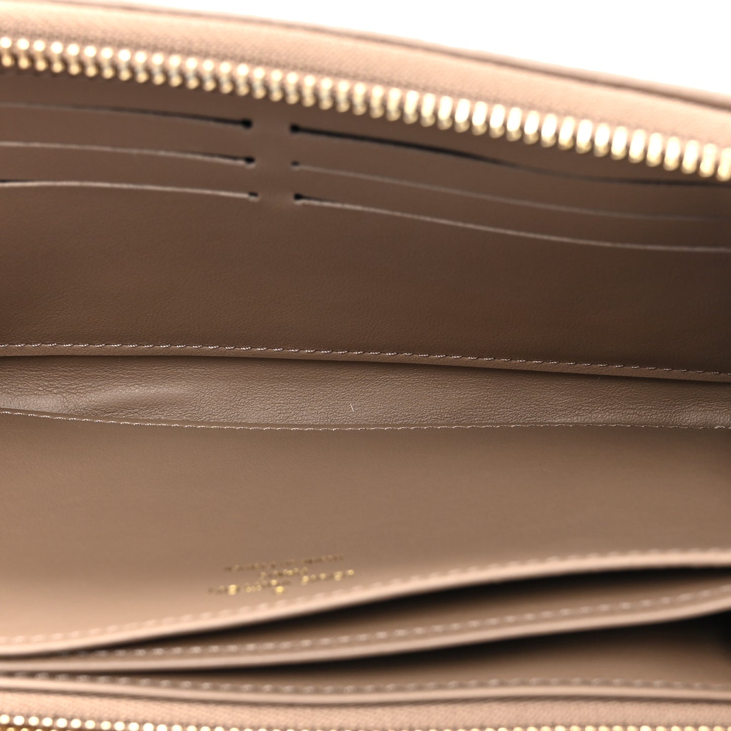 Lambskin Embossed Monogram Coussin Zippy Wallet Taupe
