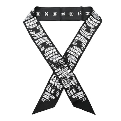 Chanel Silk CC Logo Slim Bandeau Scarf Black Grey 1 of 4