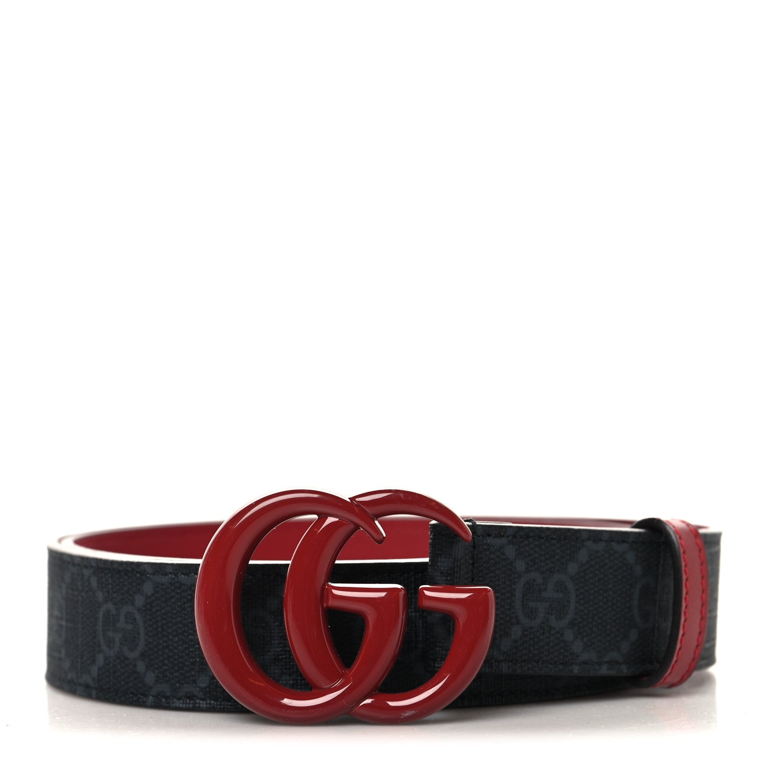 Gucci GG Supreme Enamel Double G 30mm Belt 80 32 Black New Cherry Red 1 of 6