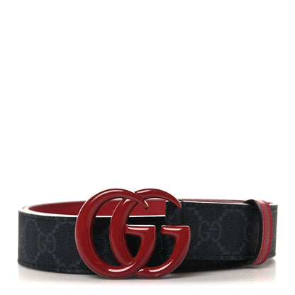 Gucci GG Supreme Enamel Double G 30mm Belt 80 32 Black New Cherry Red 1 of 6