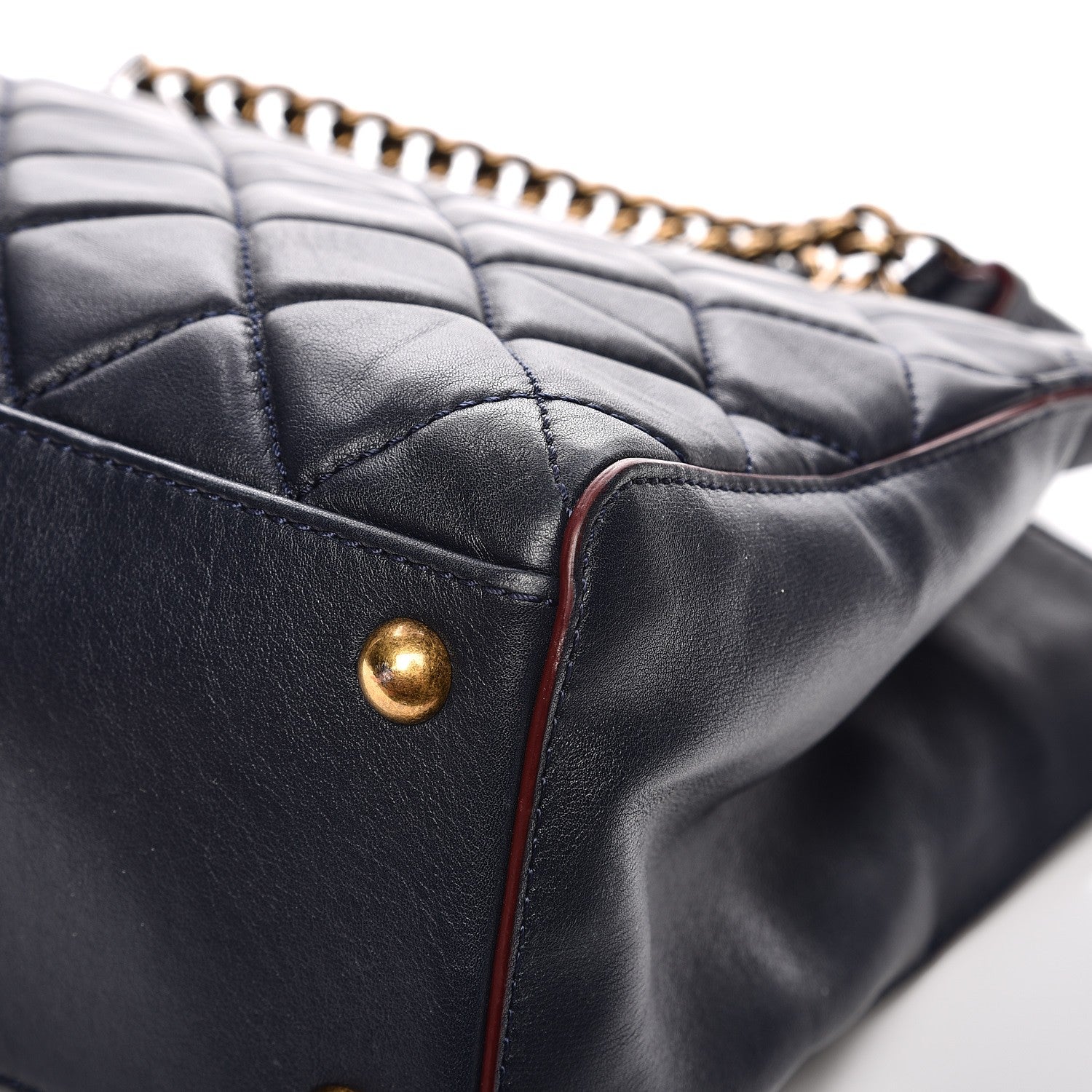 Chanel Calfskin Quilted Tote Dark Navy Red 13 of 18