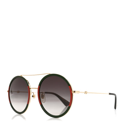 Gucci Metal Round Frame Sunglasses GG0061S Green Red 1 of 6