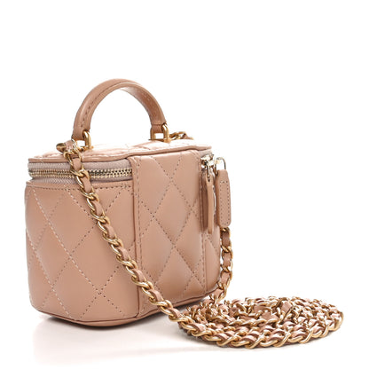 Chanel Lambskin Quilted Top Handle Mini Vanity Case With Chain Beige 3 of 11