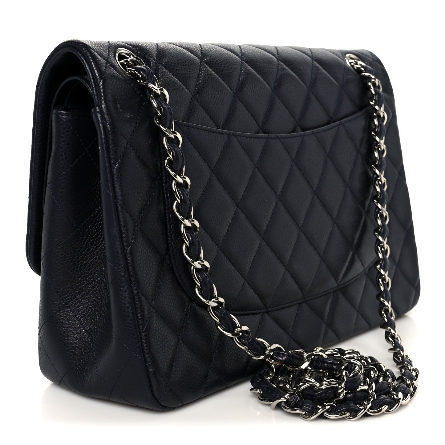 Caviar Quilted Jumbo Double Flap Navy Blue