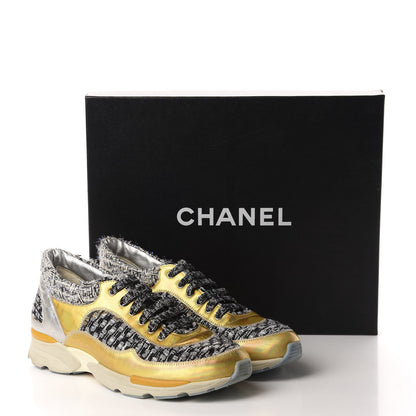 Chanel Tweed Lambskin Tennis Sneakers 36.5 Black White Argent 13 of 13