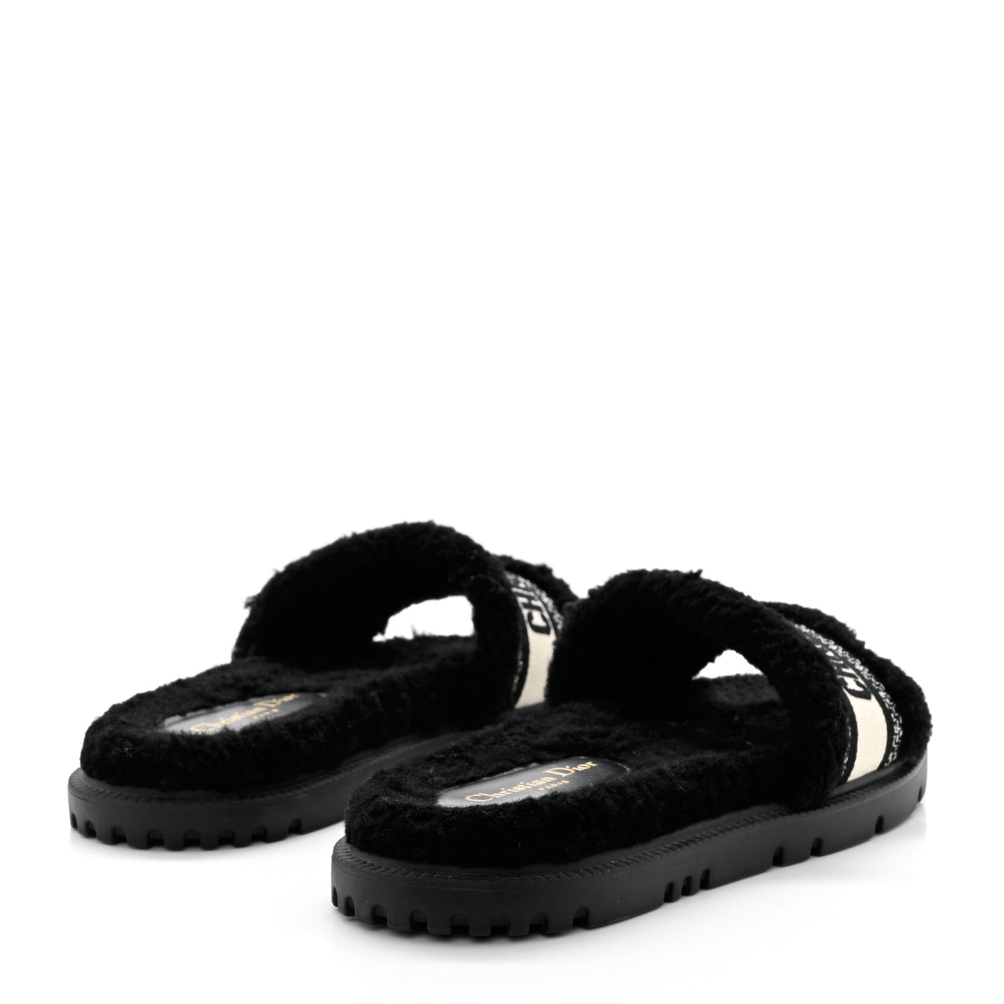 Shearling Canvas Lurex Embroidered Dway 10mm Slide Sandals 40 Black Natural