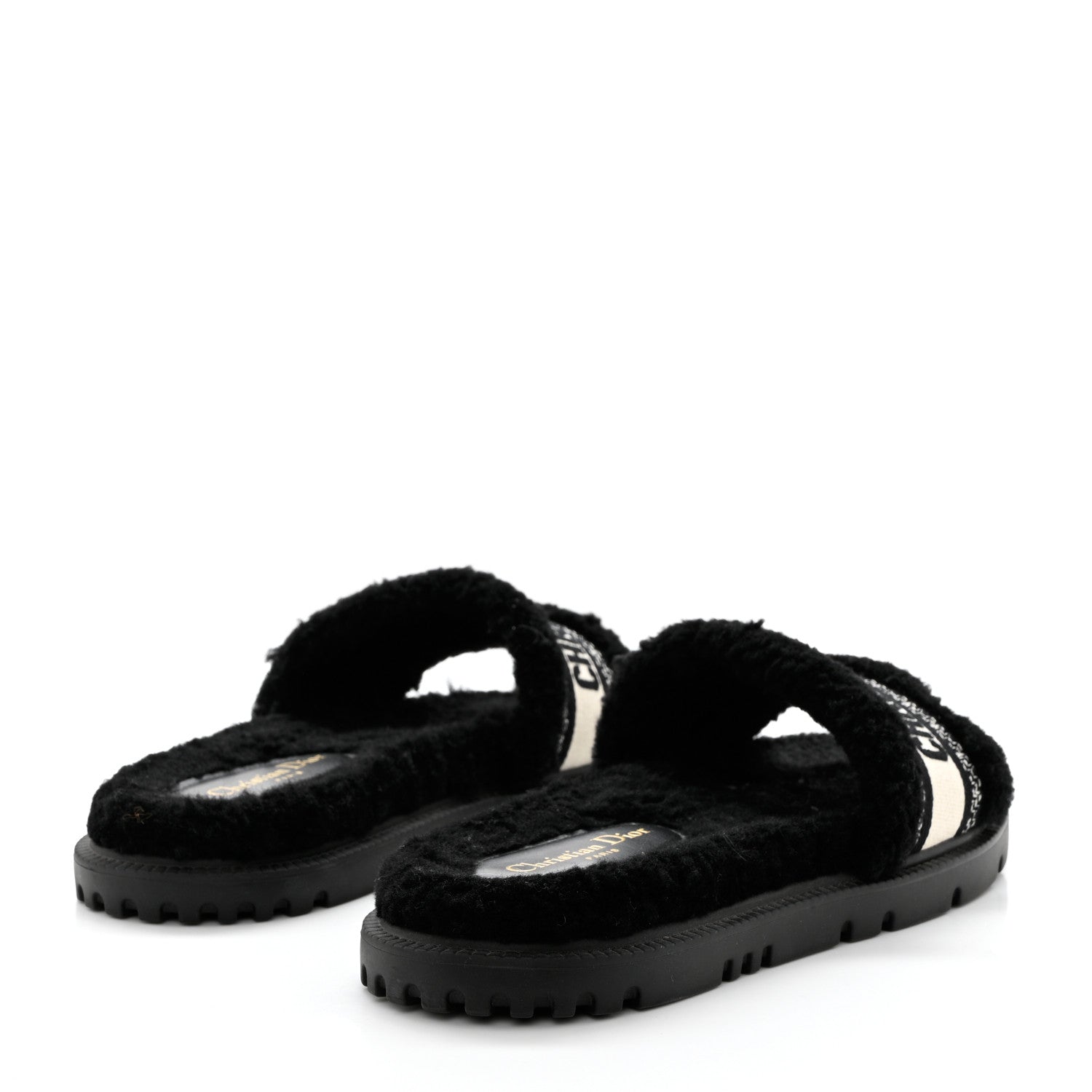 Christian Dior Shearling Canvas Lurex Embroidered Dway 10mm Slide Sandals 40 Black Natural 4 of 10