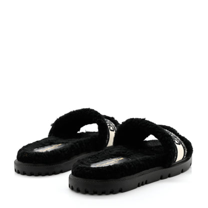 Christian Dior Shearling Canvas Lurex Embroidered Dway 10mm Slide Sandals 40 Black Natural 4 of 10