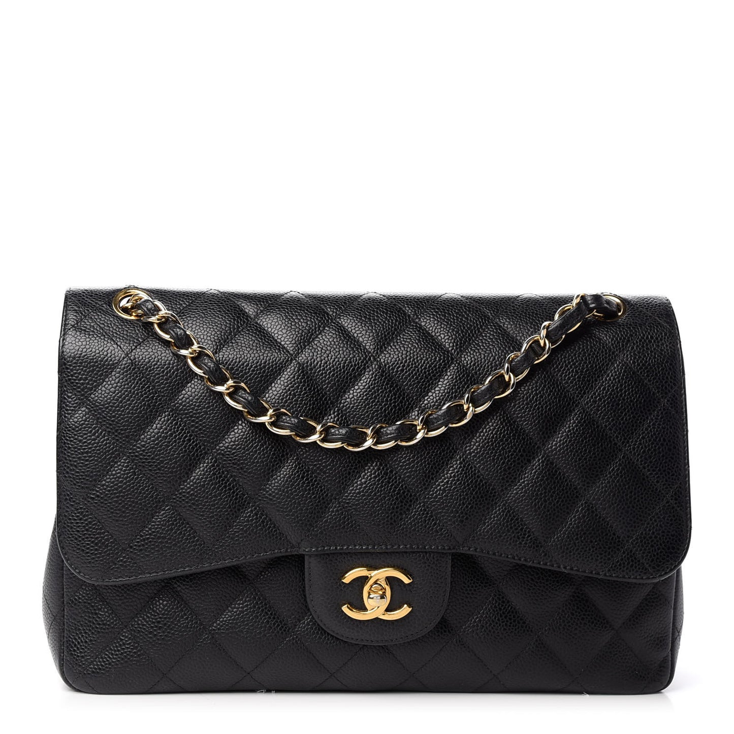 Caviar Quilted Jumbo Double Flap Black