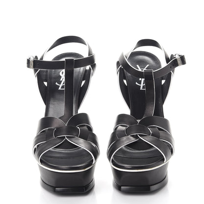 Saint Laurent Calfskin Tribute 105 Platform Sandals 37 Black White 2 of 10