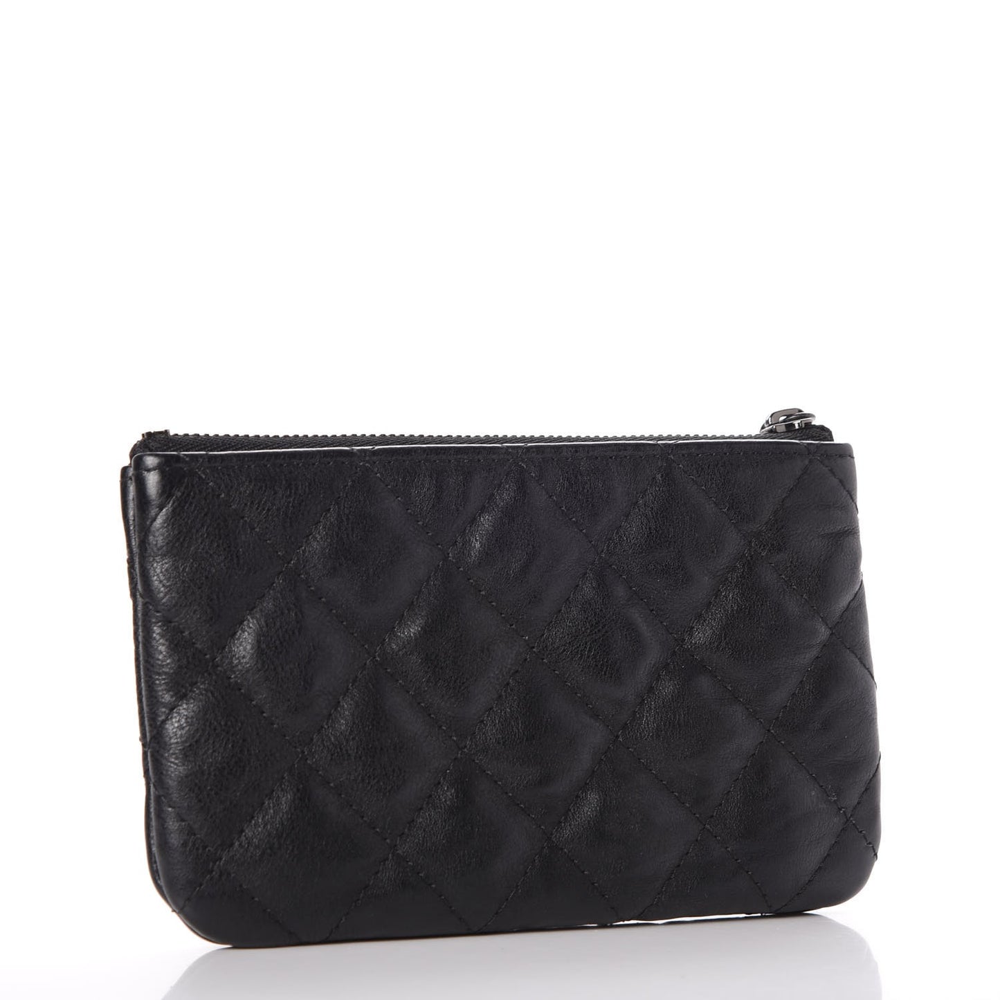 Crumpled Calfskin Quilted Small Cosmetic Case So Black