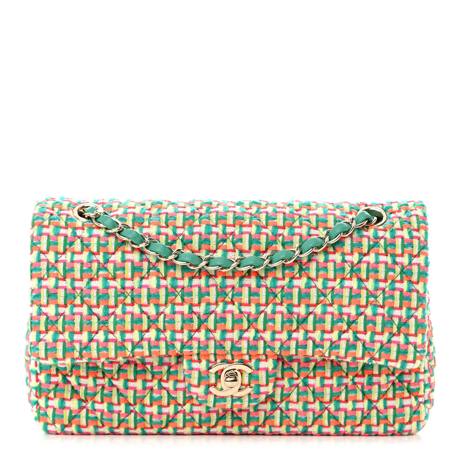 Chanel Tweed Quilted Medium Double Flap Multicolor Green 1 of 12