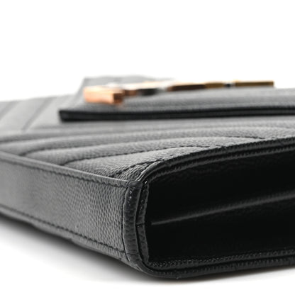 Saint Laurent Grain De Poudre Matelasse Chevron Monogram Chain Wallet Black 8 of 8