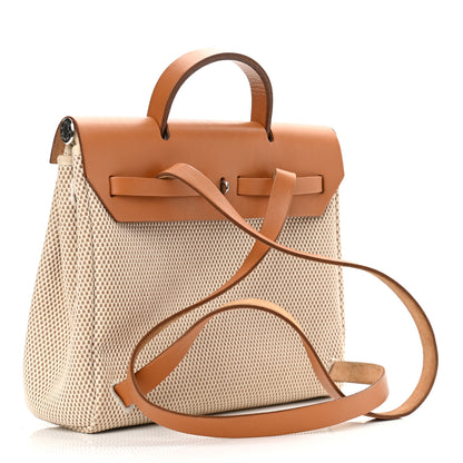 Hermes Toile Vache Calfskin Herbag 30 PM Backpack Natural 4 of 20