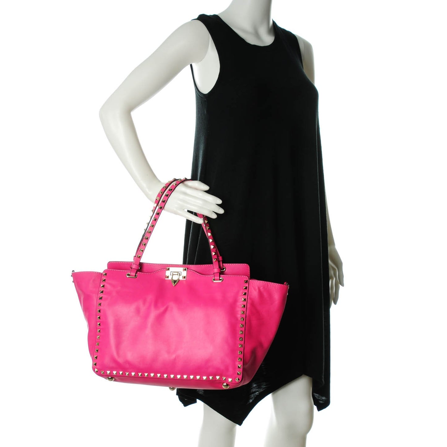Vitello Medium Rockstud Tote Pop Fuxia