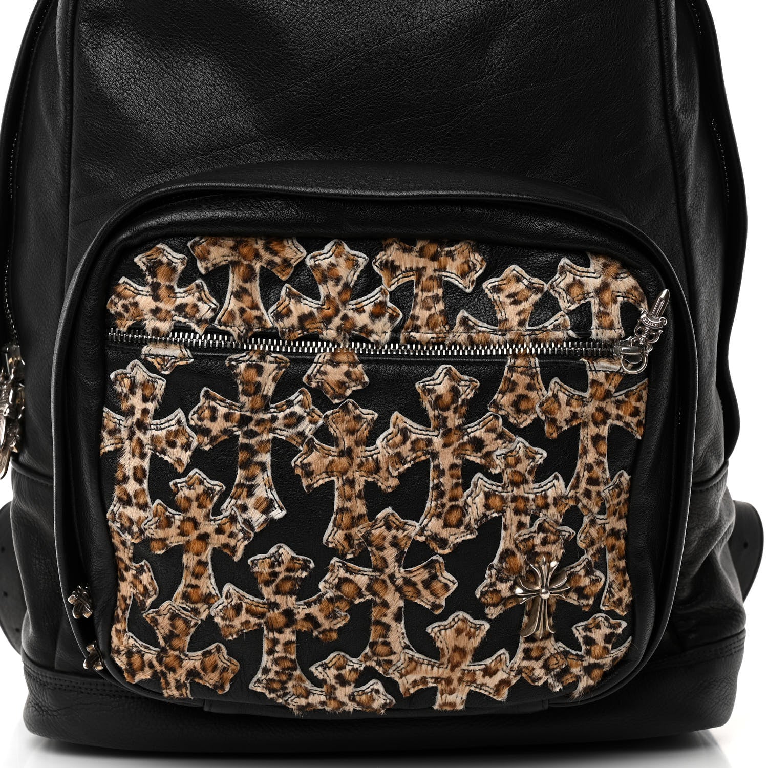 Chrome Hearts Calfskin Pony Hair Leopard Print Cross Patch 7th Grade Backpack Black Brown 7 of 9