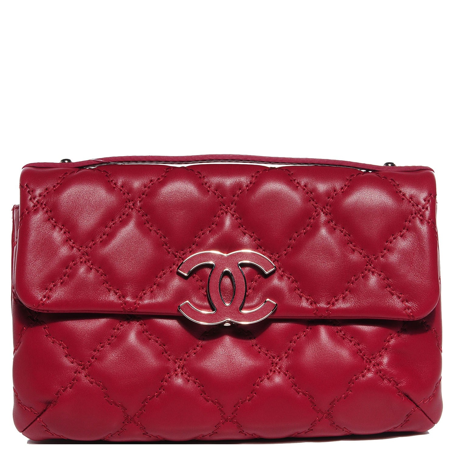 Chanel Calfskin Quilted Double Stitch Hamptons Clutch with Chain Red 1 of 7