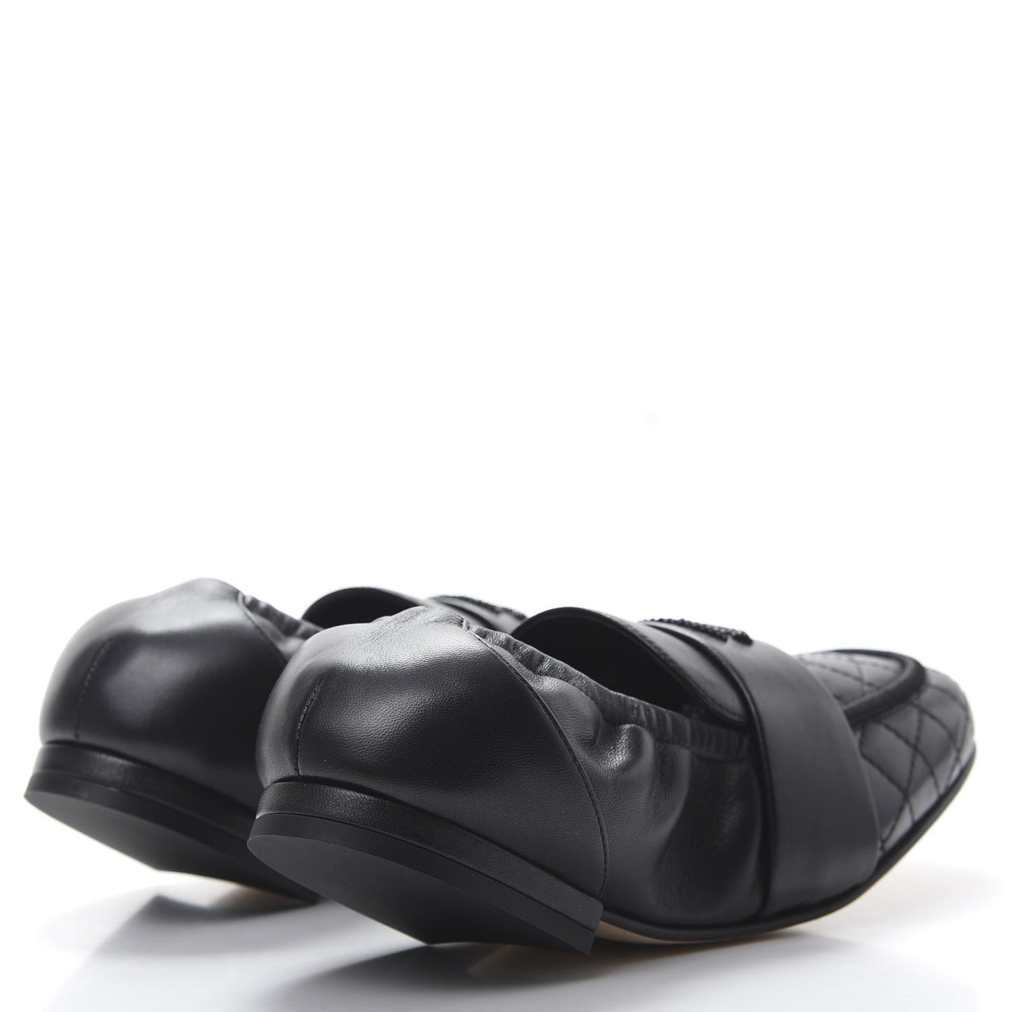 Laminated Lambskin Womens Quilted Elastic CC Moccasin Loafers 35 Black