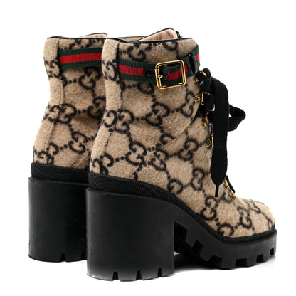 Gucci Covered Wool GG Monogram Womens Lace Up Combat Ankle Boots 38 Beige Ebony Black 9 of 36