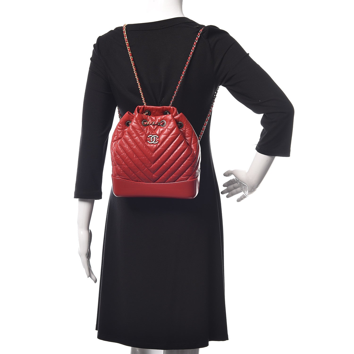 Chanel Aged Calfskin Chevron Quilted Small Gabrielle Backpack Red 2 of 9