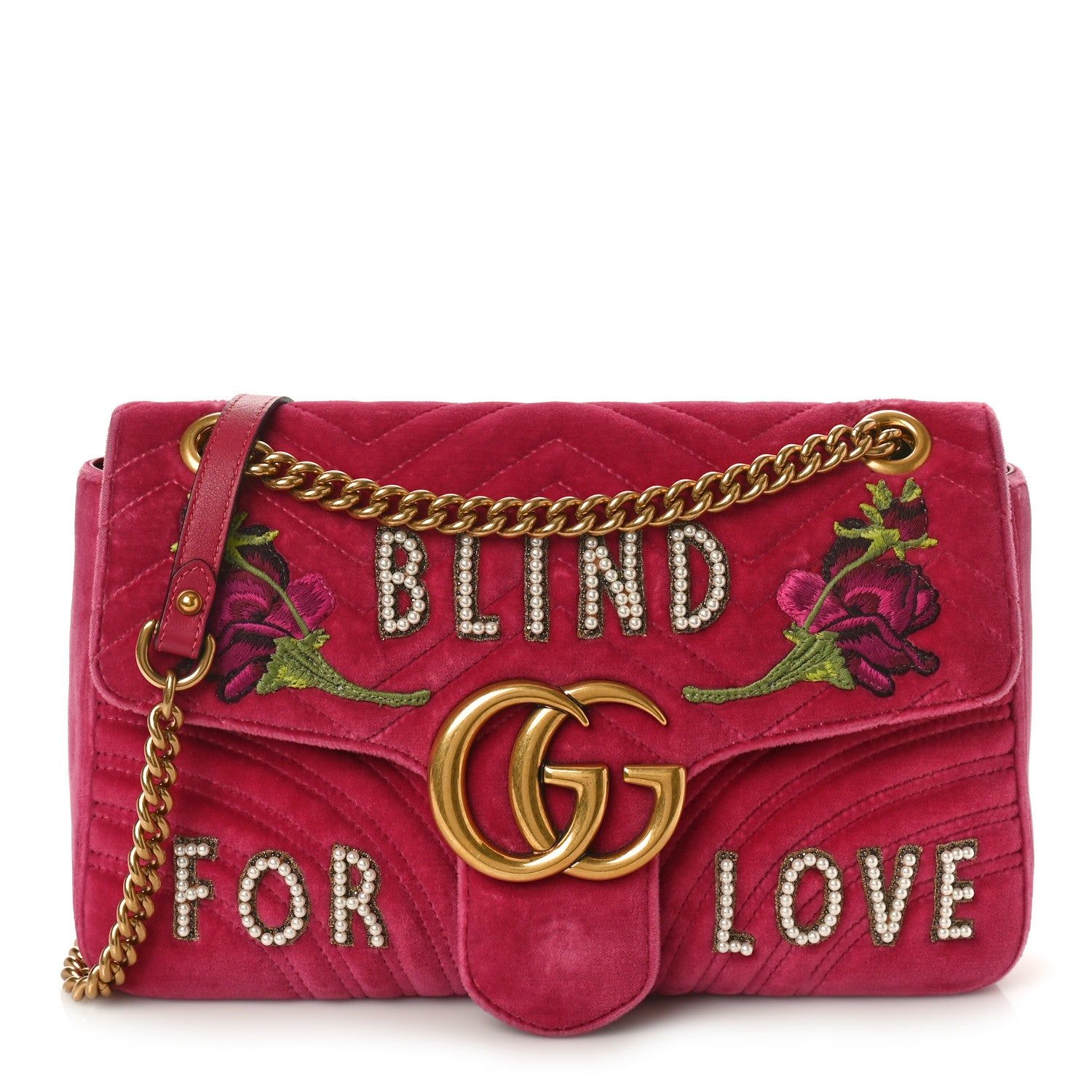 Gucci Velvet Matelasse Blind for Love Embroidered Medium GG Marmont Shoulder Bag Light Raspberry Rose Multicolor 1 of 11