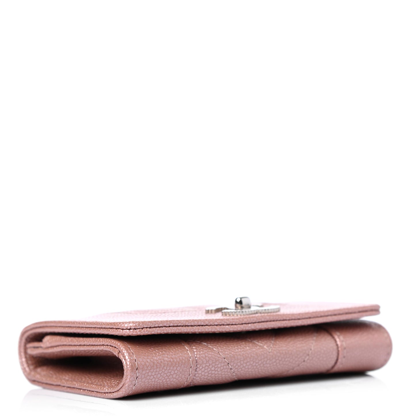 Metallic Caviar Chevron Quilted Vintage Mademoiselle Flap Card Holder Pink