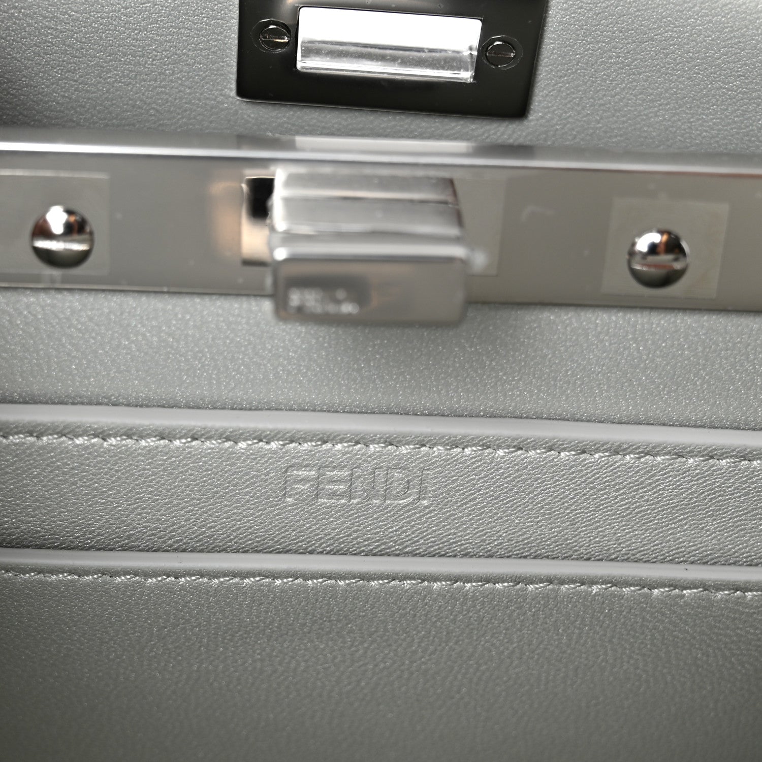Fendi Iridescent Crystal Vitello Laminato Suede FF Petite Peekaboo I SEE U Satchel Cappuccino 6 of 10