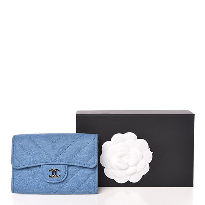 Chanel Caviar Chevron Quilted Card Holder Blue 9 of 9