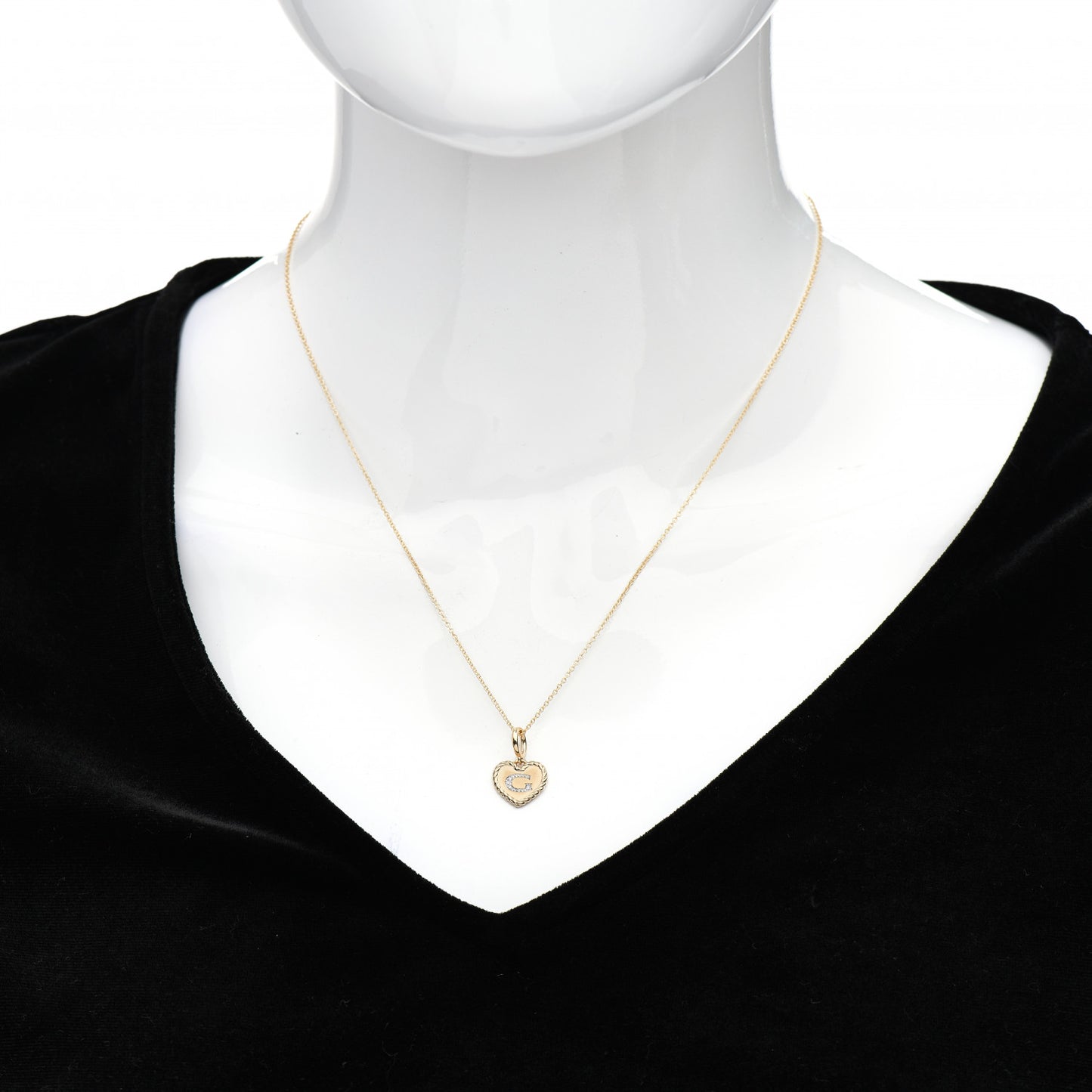 18K Yellow Gold Diamond Heart Initial G Charm Necklace