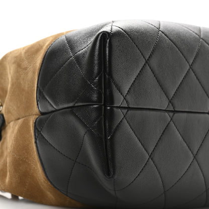 Chanel Suede Calfskin Shiny Lambskin Quilted Small Coco Base Shopping Bag Beige Black 9 of 10