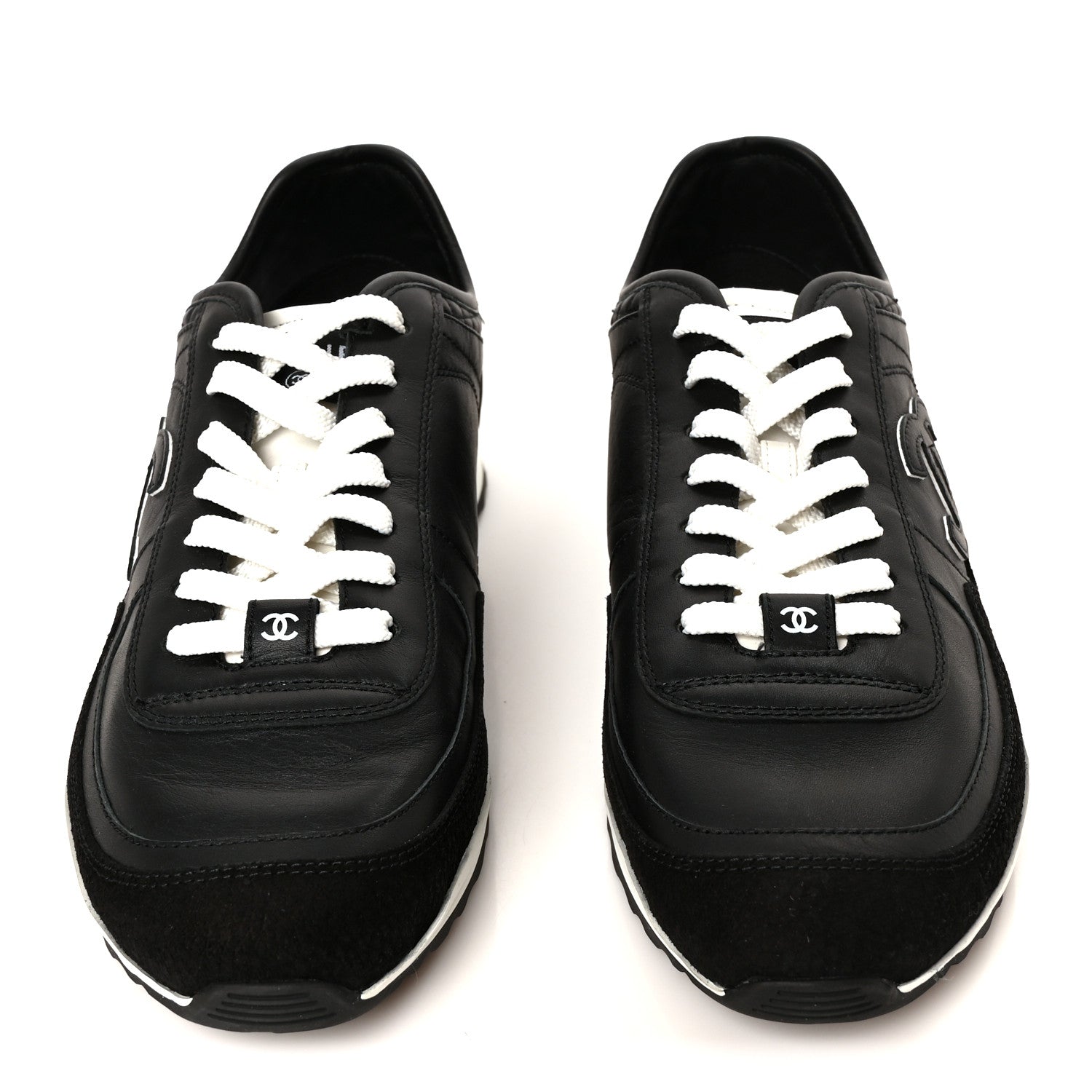 Chanel Calfskin Suede CC Womens Sneakers 41 Black White 3 of 10