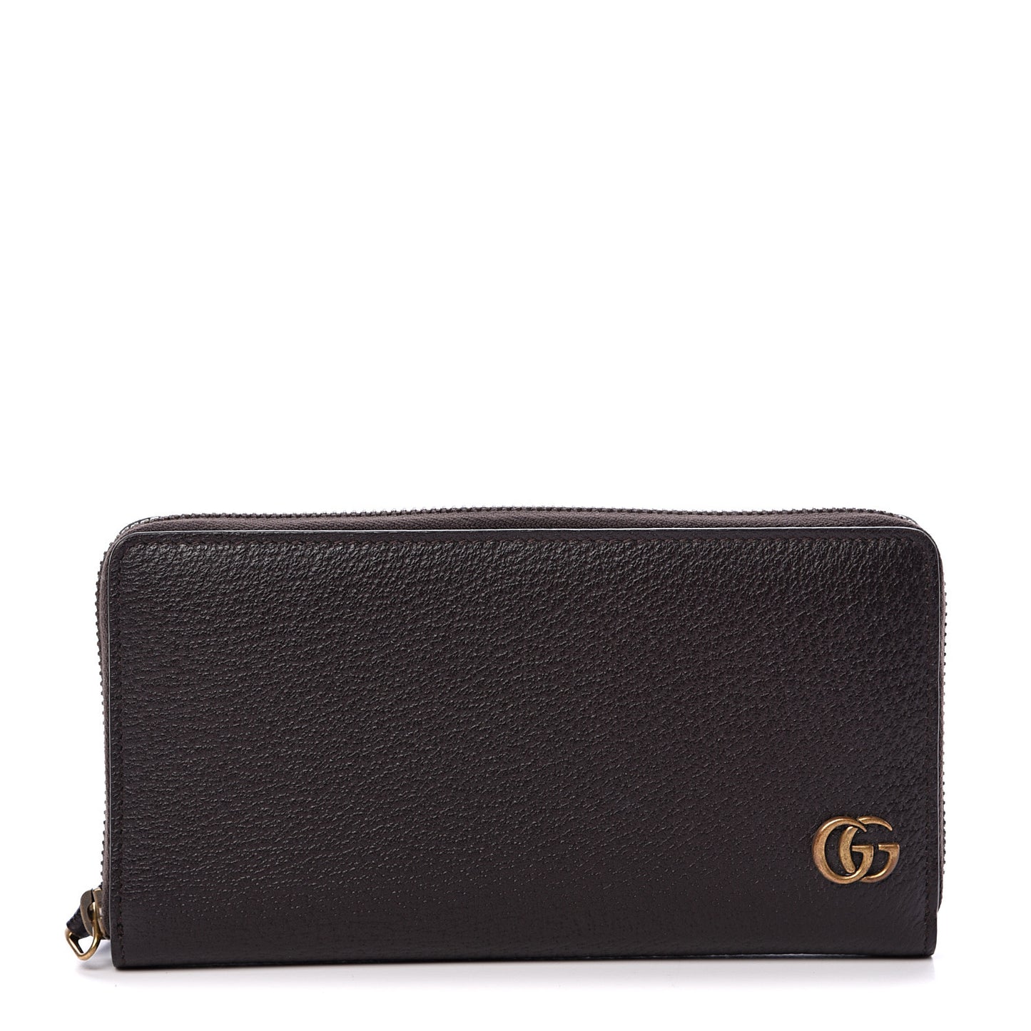 Dollar Calfskin Boar Effect GG Marmont Zip Around Wallet Dark Cocoa