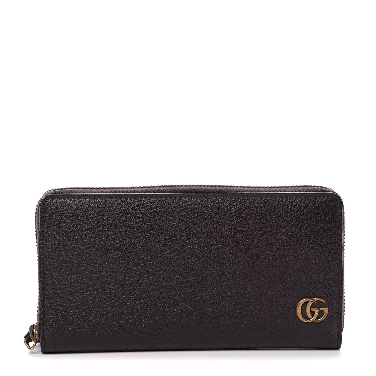 Gucci Dollar Calfskin Boar Effect GG Marmont Zip Around Wallet Dark Cocoa 1 of 6