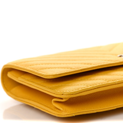 Chanel Caviar Chevron Quilted Wallet On Chain WOC Yellow 8 of 9