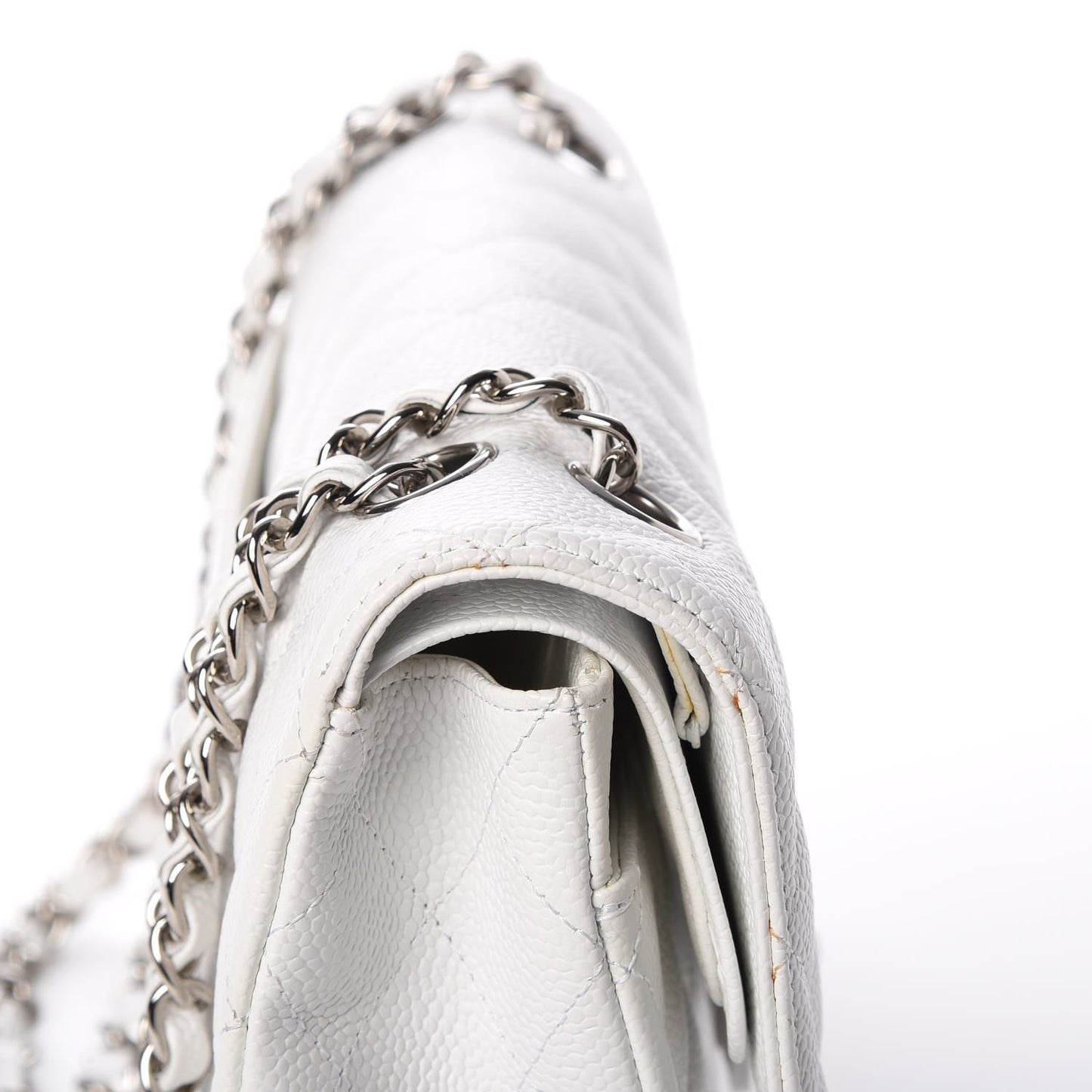 Caviar Quilted Medium Double Flap White