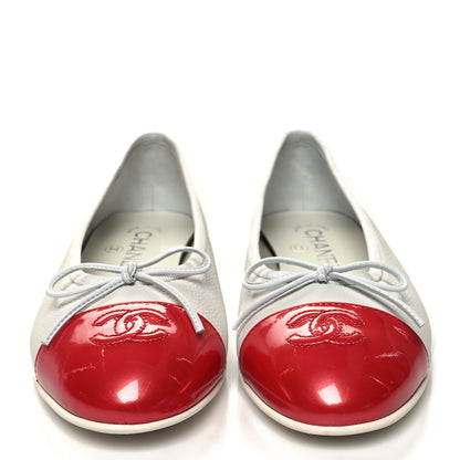 Chanel Patent Calfskin CC Cap Toe Ballerina Flats 36.5 White Red 2 of 9