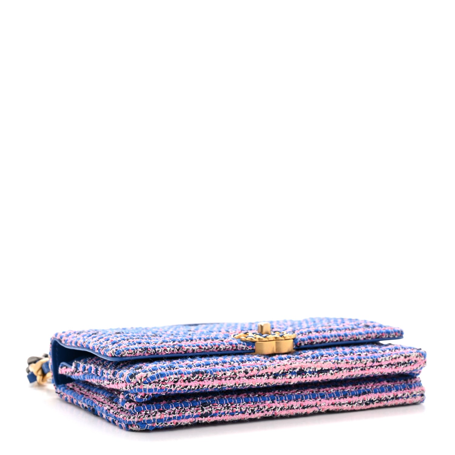 Chanel Tweed Quilted Chanel 19 Wallet On Chain WOC Blue Pink 4 of 14