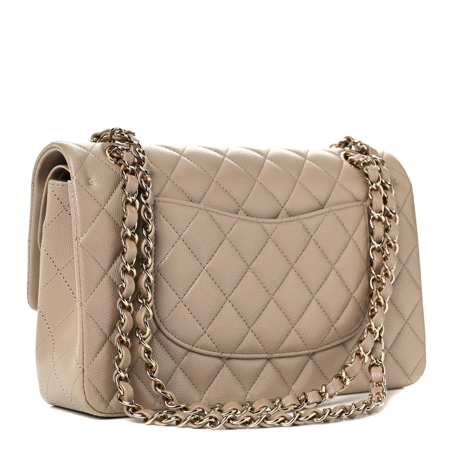 Iridescent Caviar Quilted Medium Double Flap Dark Beige