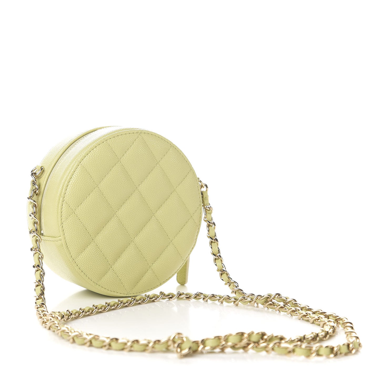 Caviar Quilted French New Wave Round Clutch With Chain Light Green