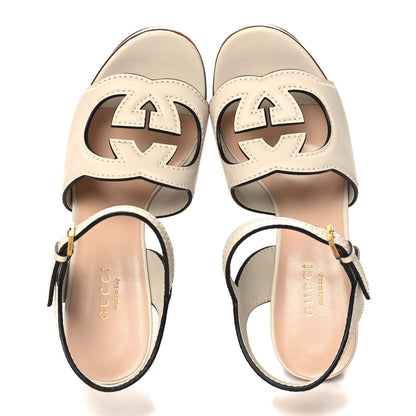 Gucci Cosmos Softy Calfskin Wooden Interlocking G Cut-Out 30/120mm Platform Sandals 35 Mystic White 5 of 8