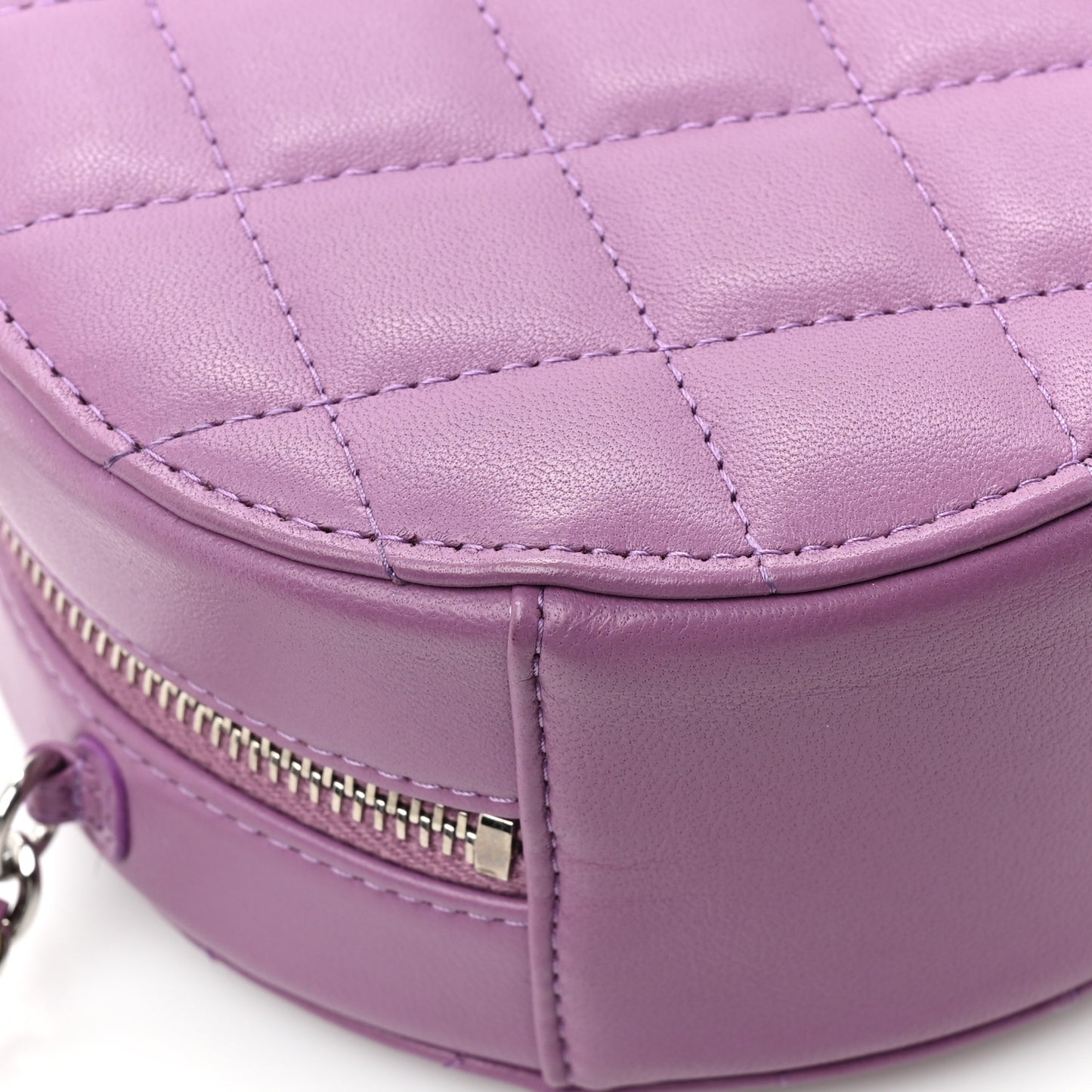 Lambskin Quilted Round Clutch With Chain Purple