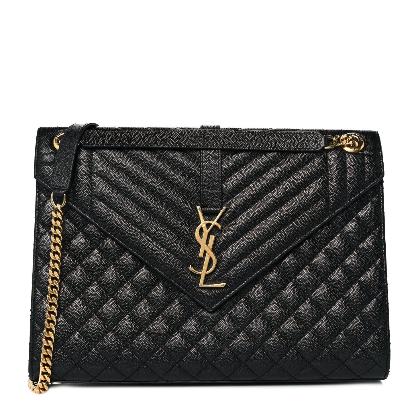 Grain De Poudre Textured Mixed Matelasse Large Triquilt Monogram Satchel Black