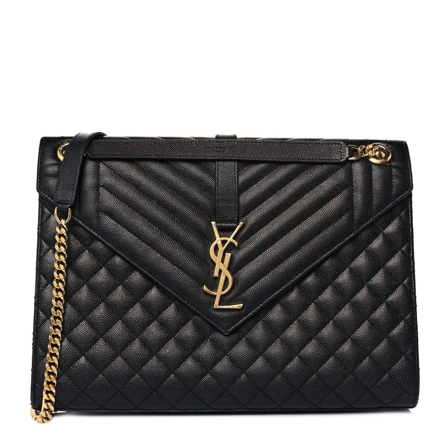 Saint Laurent Grain De Poudre Textured Mixed Matelasse Large Triquilt Monogram Satchel Black 1 of 9