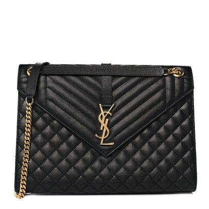 Saint Laurent Grain De Poudre Textured Mixed Matelasse Large Triquilt Monogram Satchel Black 1 of 9